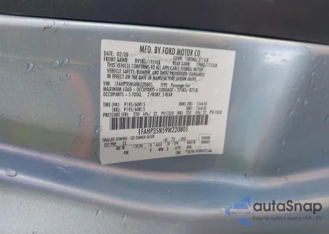 2009 Ford Focus Se z USA, uszkodzony, nr VIN 1FAHP35N59W220805